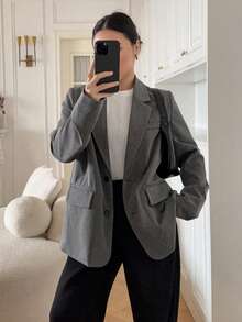 DAZY Women's Fashion Casual Lapel NeckSingle-Breasted Thin Blazer - Grey - View 3