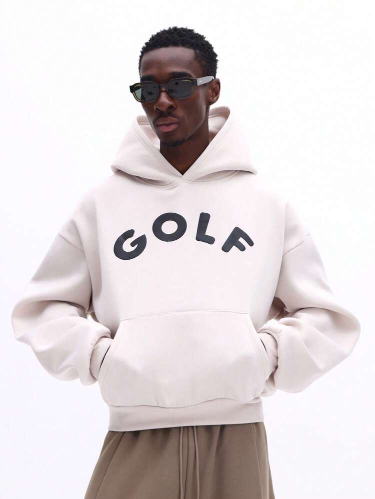 Cream Hoodie With Golf Text Print