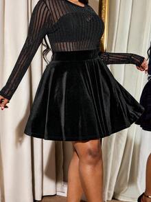 Truni Gonna a-line in velluto con vita elastica per taglie comode, adatta per forme a pera/triangolo, 2026/Nuovo Anno