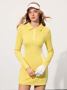 CourtClass 女士拉链领长袖高尔夫连衣裙配短裤