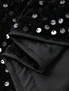 DAZY Women's V-Neck Velvet & Sequin Patchwork Short Sleeve Elegant Mini Dress - Black - View 7