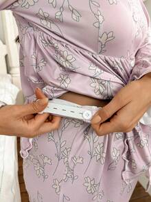 Moonlight&Mama 两件套印花哺乳睡衣套装，按扣前襟，长袖上衣和裤子，冬季款 - 彩色 - 查看 5