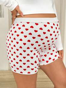 SHEIN Shorts informales de maternidad con cintura elástica y estampado de corazones - Rojo y blanco - Ver 4