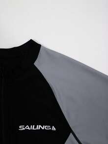 Palasendo Men's Vacation Letter Print Raglan Short Sleeve Zip-Up Half Placket Romper Shorts Men Swim Outfit Wet Suit Men Rashguard Men Men's Pool Outfit - Black - View 6
