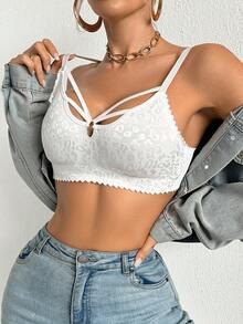 DesireSculpt 1pc Women's Leopard Print Hollow Design Wireless Bra - White - View 10