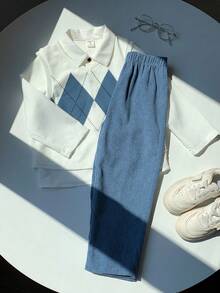 3pcs/Set Young Boy Casual Argyle Vest, Long Sleeve White Shirt, Relaxed Pants 3-Piece Outfit, Suitable For Birthday Party, Rave, Evening Event, Performance, Wedding Boys Vest And Shirt Set - Multicolor - View 7