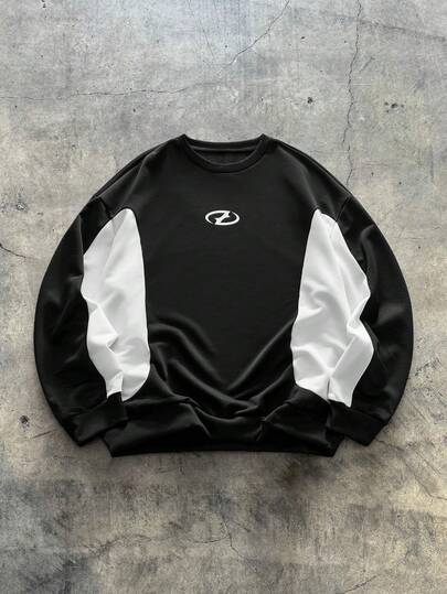 AXEPEAK Sudadera casual de cuello redondo y hombros caídos con bloques de color para hombres de talla grande