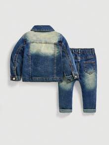 SHEIN Conjunto Vintage de Denim Desbotado para Meninos Bebês - Lavagem escura - Visão 2