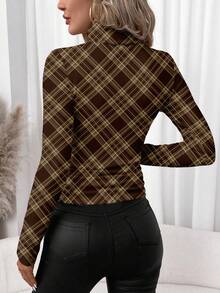 SHEIN Clasi 女士休闲格子印花高领打底衫 - 彩色 - 查看 2