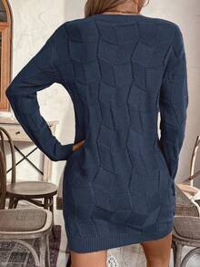 EMERY ROSE Women's Loose Casual Round Neck Drop Shoulder Long Sleeve Knitted Sweater Dress, Autumn/Winter - Royal Blue - View 2