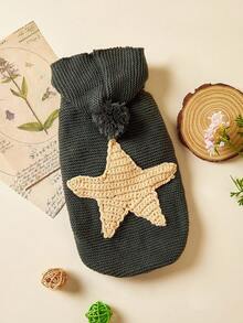 PETSIN 1 件宠物服装，狗/猫服装，休闲时尚可爱舒适斯堪的纳维亚风格海星毛衣 - 深灰色 - 灰色 - 查看 1