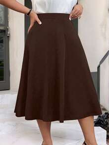 SHEIN Clasi Váy suông tối giản màu trơn cỡ lớn - Rỉ Nâu - Xem 5