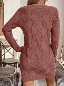 EMERY ROSE Women's Loose Casual Round Neck Drop Shoulder Long Sleeve Knitted Sweater Dress, Autumn/Winter - Dusty Pink - View 2