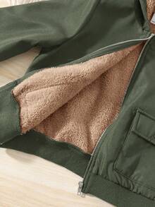 SHEIN 男童休闲舒适保暖连帽加厚羽绒服，冬季款 - 軍綠色 - 查看 6