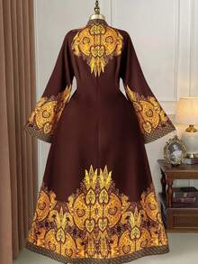 Rometta Plus Size Women 1-Piece Elegant Vacation Style Printed Mock Neck Flare Sleeve Slim Fit Dress (Woe Is Me Vibes) (Wednesday Aesthetic)