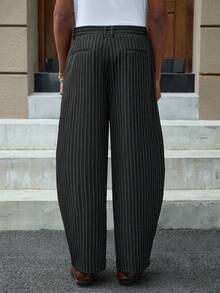 SWAVVY Men's Striped Print Pocket Pants Men Pants Dress Men Wide Leg Pants Japanese Pants For Men Pleated Pants Pinstripe Pants Men Dress Pants - Black - View 6