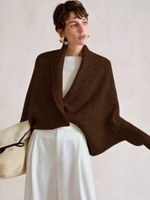 SHEIN Stylify 女士秋冬新款不对称下摆宽松针织开衫，优雅高端时尚，适合日常通勤 - 咖啡棕 - 查看 3