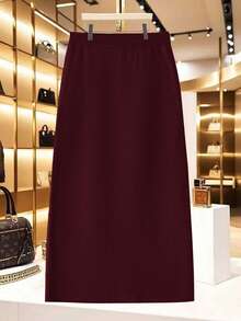 SHEIN Lacomfia Váy đan thời trang thanh lịch dành cho nữ đính đá, kim sa và trang trí túi - Màu đỏ tím - Xem 2