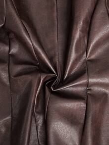 Lavishia Áo khoác blazer nữ thời trang đường phố co giãn PU màu nâu Mocha - Nhiều màu - Xem 7