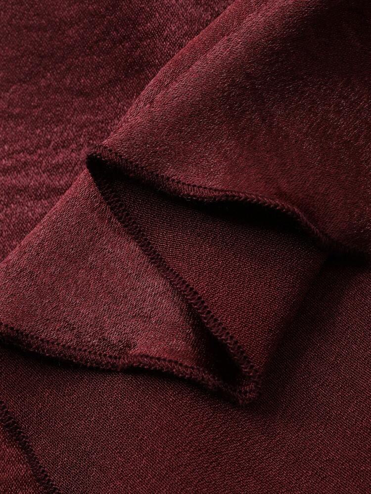 Women's V-Neck Wrap-Style Tie-Waist Long Sleeve Satin Elegant Blouse