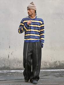 AXEPEAK Casual Striped Contrast Color Round Neck Loose T-Shirt For Men - Multicolor - View 6