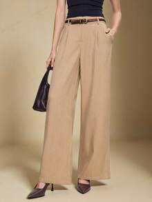 BizChic Pantaloni damă cu dungi kaki, toamnă/iarnă, noi, cu buzunare laterale, modern, elegant, urban, romantic, western punk, y2k, country music festival, vintage, coreean, aeroport, călătorii, stil stradal, nuntă, invitat, ziua de naștere, Halloween, afaceri, casual, birou, întâlnire, petrecere, ieșire, aeroport, înapoi la școală, toamnă/iarnă, femei - Kaki - Vizualizare 6