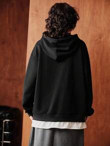 Uhlyne Uhlyne Women's Autumn Long Sleeve Hooded Black Knit Sweatshirt With Faux Pearl Decor, Elegant Versatile For Commuting, Back To School, Retro Casual Autumn - Black - View 4
