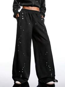 LYSMO 2026 New Arrive Minimalism Autumn/Winter  Women's Casual Loose Pocket Sweatpants - Black - View 3