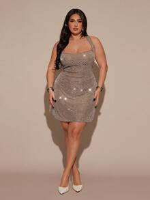 SHEIN BAE Váy bút chì ôm sát cổ vuông màu kaki trơn mùa thu đông cỡ lớn có dây đeo vai đính đá lấp lánh tinh tế, váy nữ quyến rũ, váy thanh lịch thích hợp cho các bữa tiệc, hộp đêm, tiệc cocktail, tiệc chiêu đãi, buổi tối đi chơi, vũ hội, hẹn hò, váy đính đá, váy mùa đông, Halloween, Giáng sinh, váy năm mới, váy dự tiệc, váy khách dự tiệc cưới, váy thanh lịch dành cho nữ, váy sequin - Màu Khaki - Xem 6