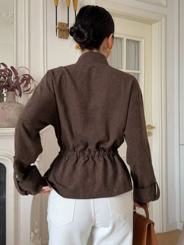 Women's Zip-Up Cinched Waist Regular Jacket, Autumn/Winter Women Coats