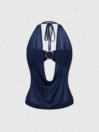 Hippie Top court dos nu style Y2K rétro avec encolure drapée profonde (inclut un soutien-gorge bandeau)