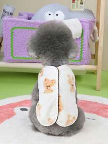 PETSIN 1件装二合一可爱保暖内衬宠物外套，带牵引绳，适合秋冬季穿着 - 米色 - 查看 3