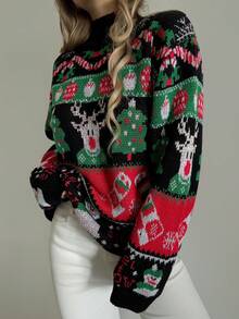 EMERY ROSE Women's Casual Reindeer Pattern Turtleneck Sweater, Suitable For Christmas, Autumn/Winter - Multicolor - View 5