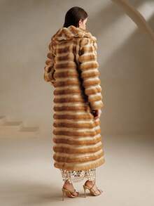 Anewsta 新款秋冬蓬松外套，中长款女士时尚毛茸茸大衣 - 棕色 - 查看 3