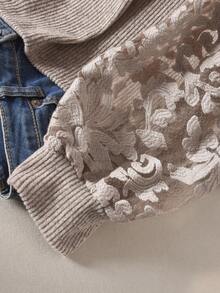 CosyJoli Áo nữ cổ vuông tay lỡ phối ren cỡ lớn - Màu be - Xem 5