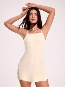 Dewbera Adjustable Strap Classic Sports Dress With Built-In Shorts & Side Pockets, Casual Sporty Style - Suitable For Tennis & Golf - Light Yellow - View 4