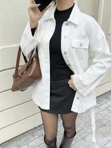 Siren Gaze 女式纯色腰带前扣长袖牛仔夹克 - 白色 - 查看 6