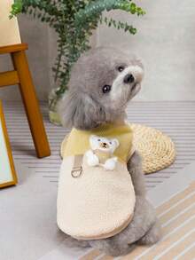 PETSIN 1pc 2 In 1 Cute Thermal Lined Warm Leash-Attached Pet Jacket For Autumn/Winter - Beige - View 3