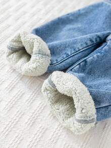 Cozy Pixies Pantalon en jean doublé thermique à taille élastique avec poche en forme de cœur pour bébé fille - Jean brut - Voir 4