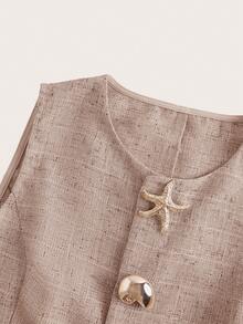 Ellevyn 贝壳星形纽扣无袖优雅衬衫 - 粉色 - 查看 3