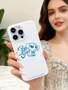 THE POWERPUFF GIRLS X SHEIN Flying Cute White Soft Girl Style Cartoon Bubbles Printed Soft Phone Case, Compatible With IPhone & Galaxy, Cute Girly Style For Cartoon Animation Enthusiasts, Ideal For Daily Use Or Gifting