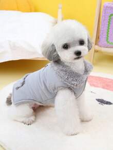 PETSIN 1件装二合一可爱保暖内衬宠物外套，带牵引绳，适合秋冬季穿着 - 灰色 - 查看 3