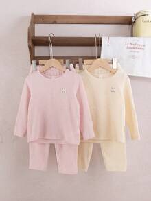 4pcs Young Girls Jacquard Bunny Print Casual Comfortable Pajama Set, Includes Long Sleeve Top And Pants, Home Wear 6y Clothes Clothes With Bunny - Multicolor - View 4