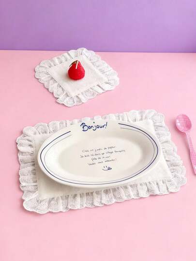 Joivida 1件/6件/10件韩式Ins风格心形蕾丝小餐巾餐垫，多用途防尘布，适用于食物摄影