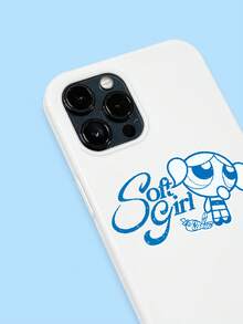 THE POWERPUFF GIRLS X SHEIN Flying Cute White Soft Girl Style Cartoon Bubbles Printed Soft Phone Case, Compatible With IPhone & Galaxy, Cute Girly Style For Cartoon Animation Enthusiasts, Ideal For Daily Use Or Gifting