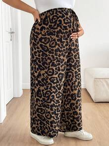 SHEIN Plus Size Maternity Casual Loose Leopard Print Pants Summer Vacation