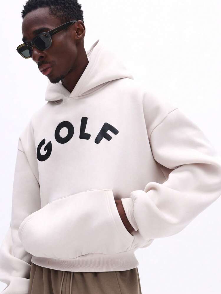 Cream Hoodie With Golf Text Print