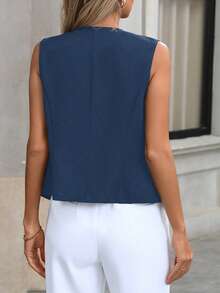 EMERY ROSE 女士优雅纯色V领西装背心，通勤必备 - 藏蓝色 - 查看 2
