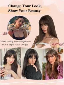 Bangs Hair Clip 8" Hair Toppers For Women Real Human Hair 360° 3D Cover Real Hair Topper With Bangs Straight Hairpieces Clip In Bangs