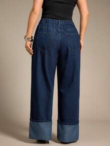 Auralis Quần jean ống rộng cài nút đa năng thời trang thường ngày cho nữ cỡ lớn - màu nâu - Xem 2